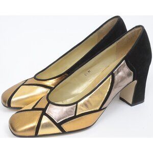 VTG 80s Harris Women's 6.5 Metallic Gold & Silver Colorblock Low Heel Pump Matur